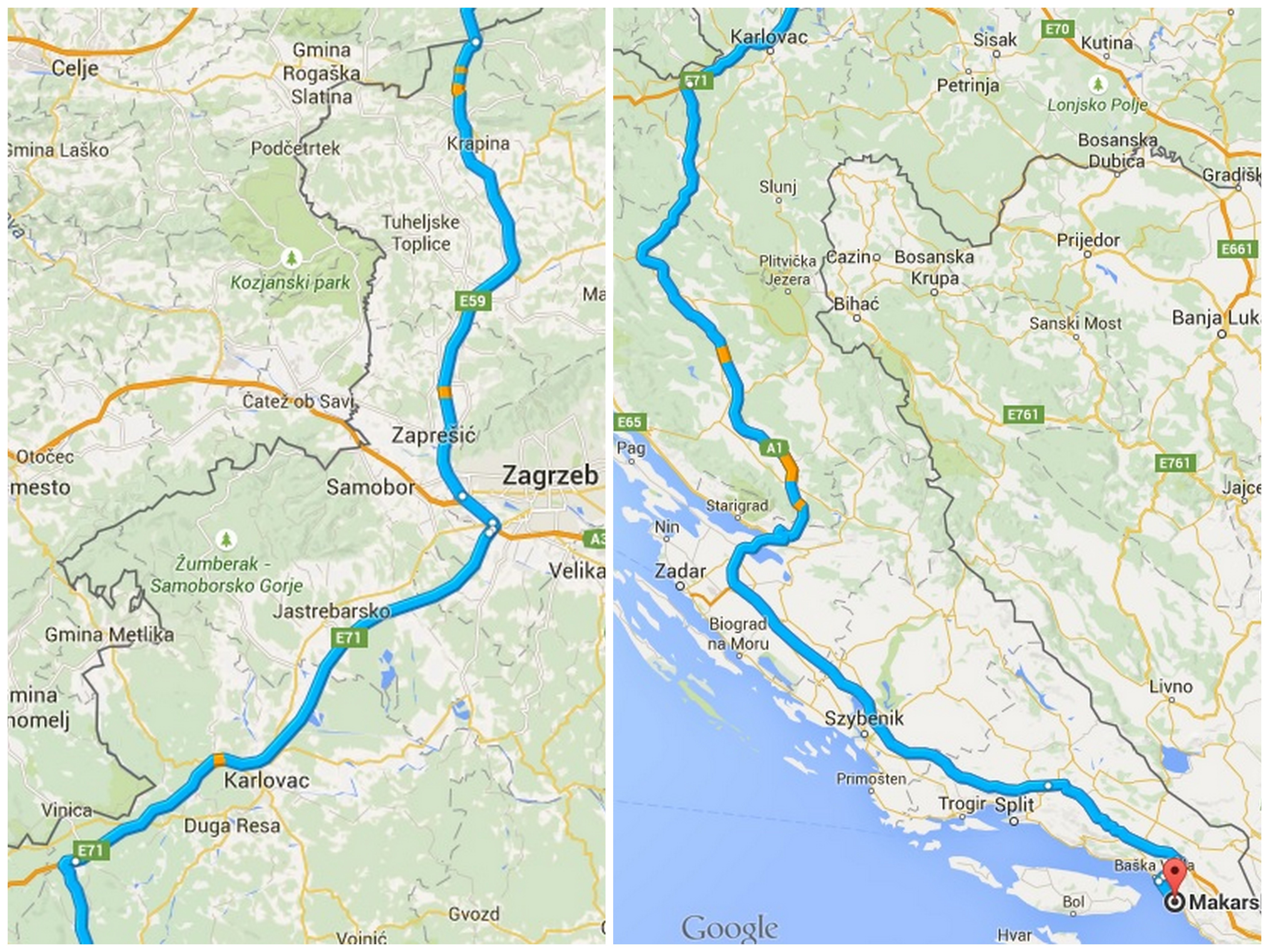 Dojazd samochodem do Chorwacji: Gorniji Macelj - Makarska