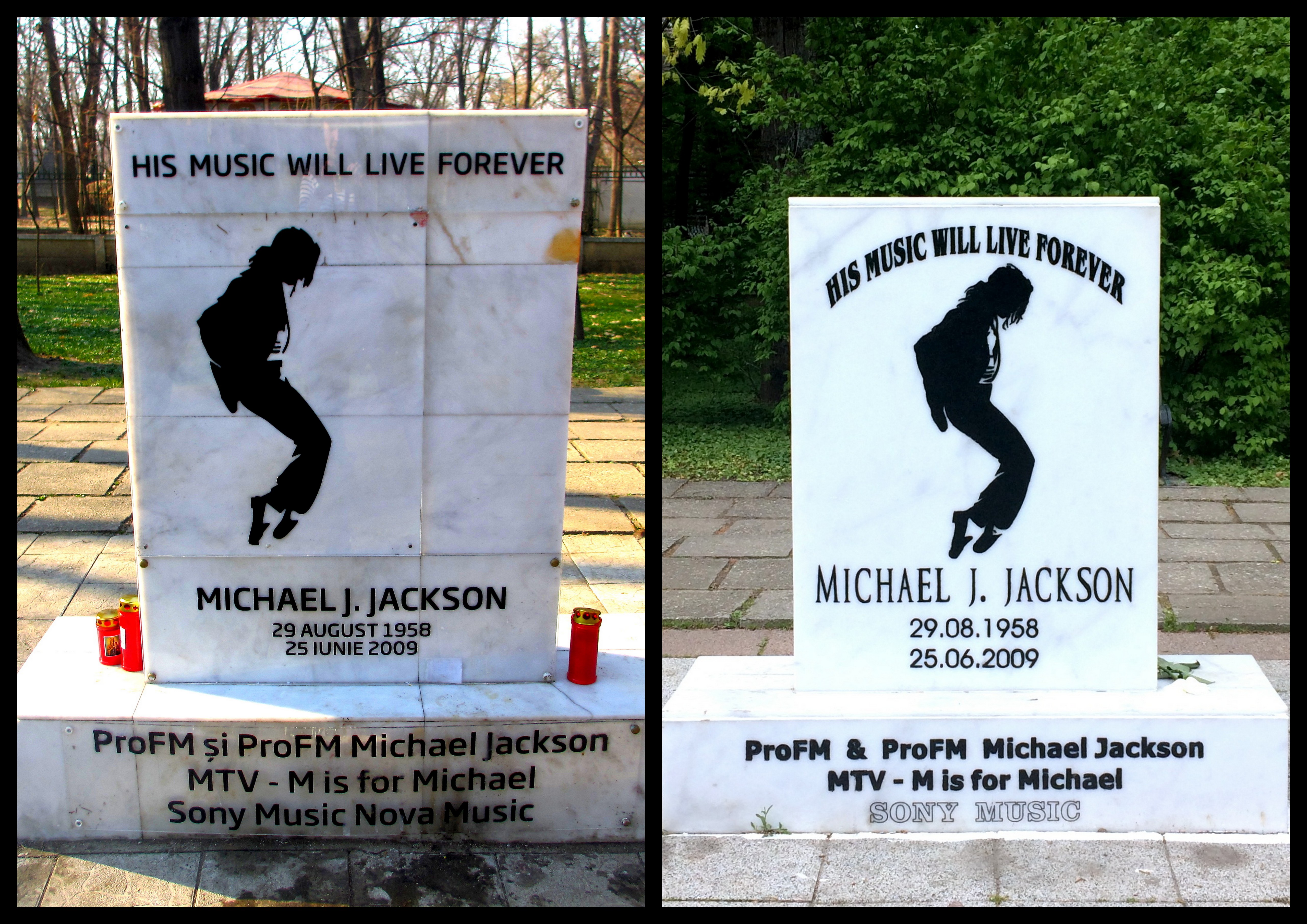 Stary i nowy pomnik na cześć Michaela Jacksona w Parku Herăstrău - Rumunia, Bukareszt