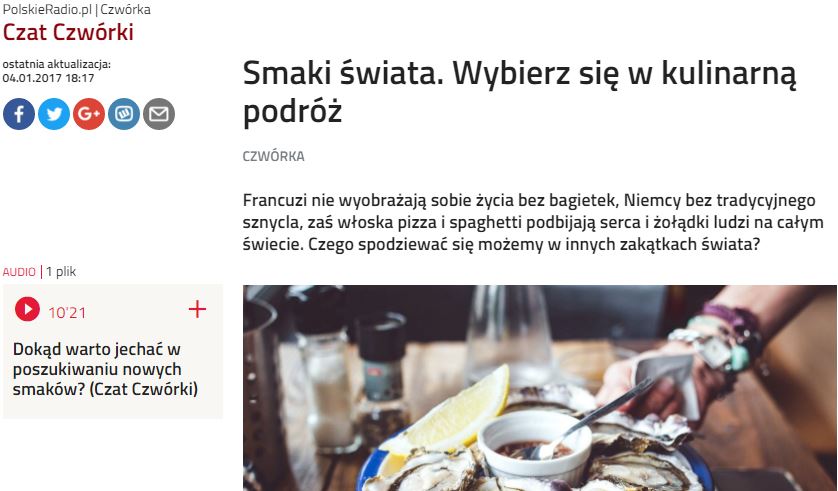 Czwórka Polskie Radio - Podróże kulinarne - Marta Gawrychowska